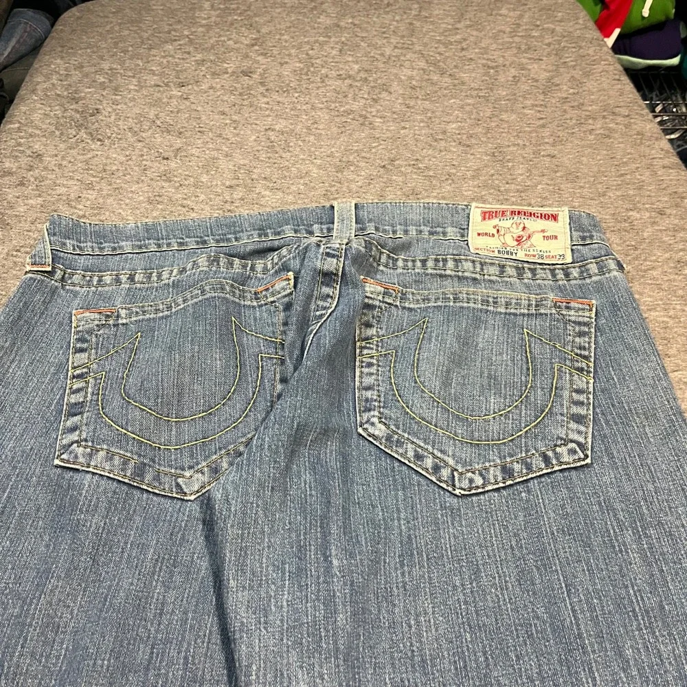 True Religion Bobby Flared Wide Leg Baggy Jeans Mens 38x33 Blue Denim Y2K Skater